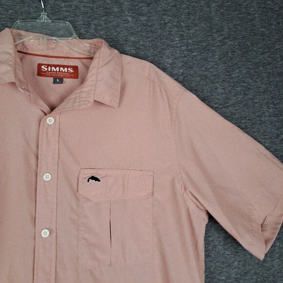 Simms Mens Large Orange Solid Performance Fishing Button Up Outdoor Shirt - Picture 1 of 12